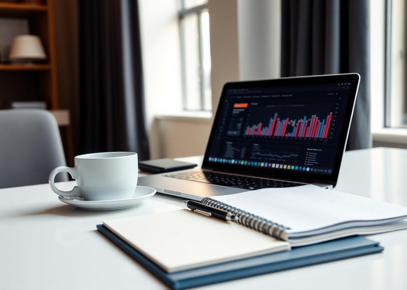 Financial reporting dashboard on a laptop in a modern accounting office